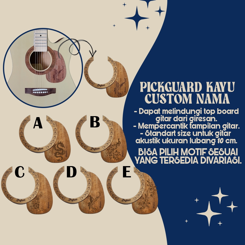 Pickguard Kayu dan Rosette Gitar Akustik Body Jumbo Bisa Custom Nama