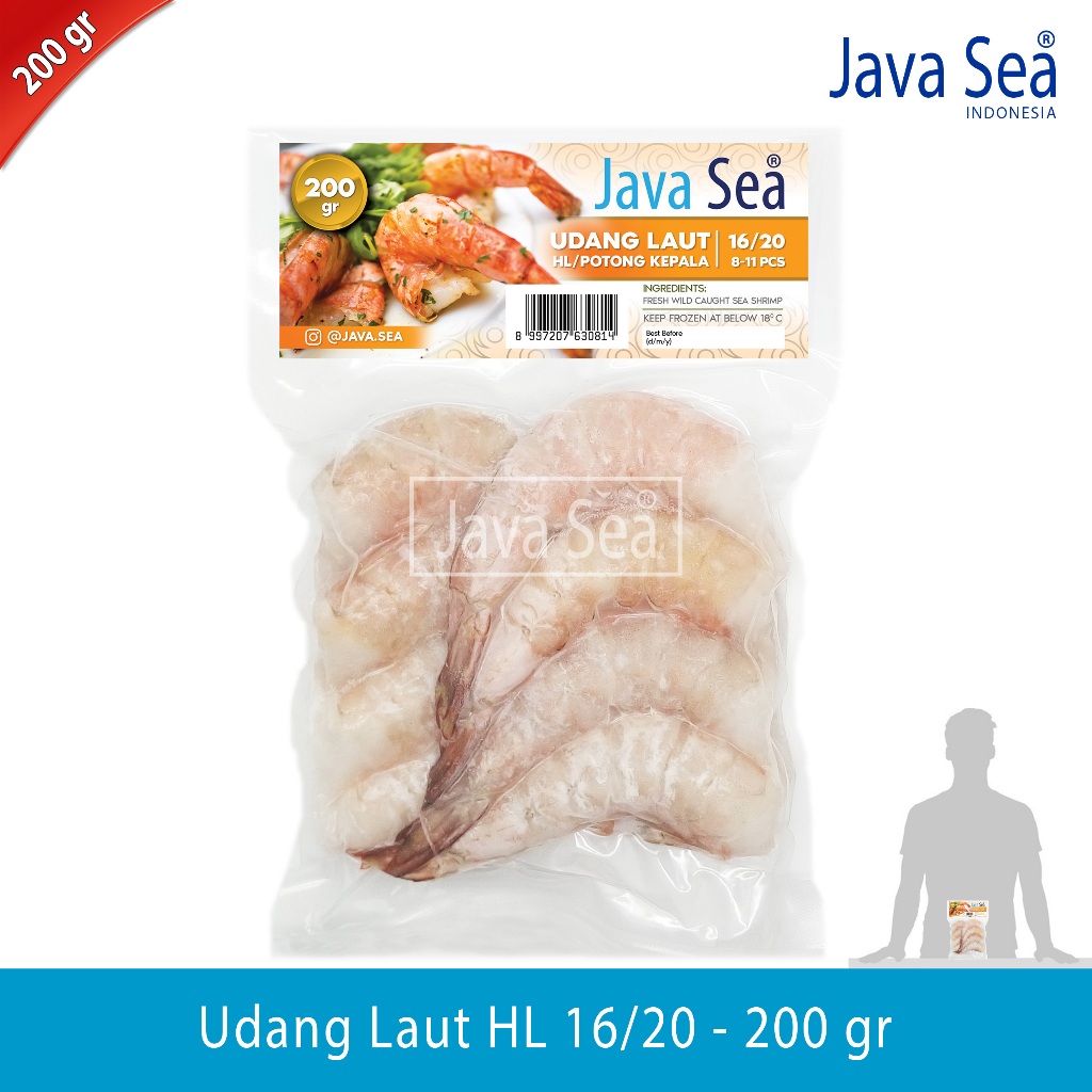 

Udang Laut Potong Kepala HL 16/20 pack 200gr Java Sea