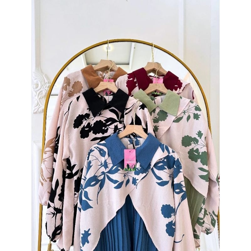 Kemaja Blouse Motif Kombinasi Plisket Terbaru/Blus Crinkle kekinian