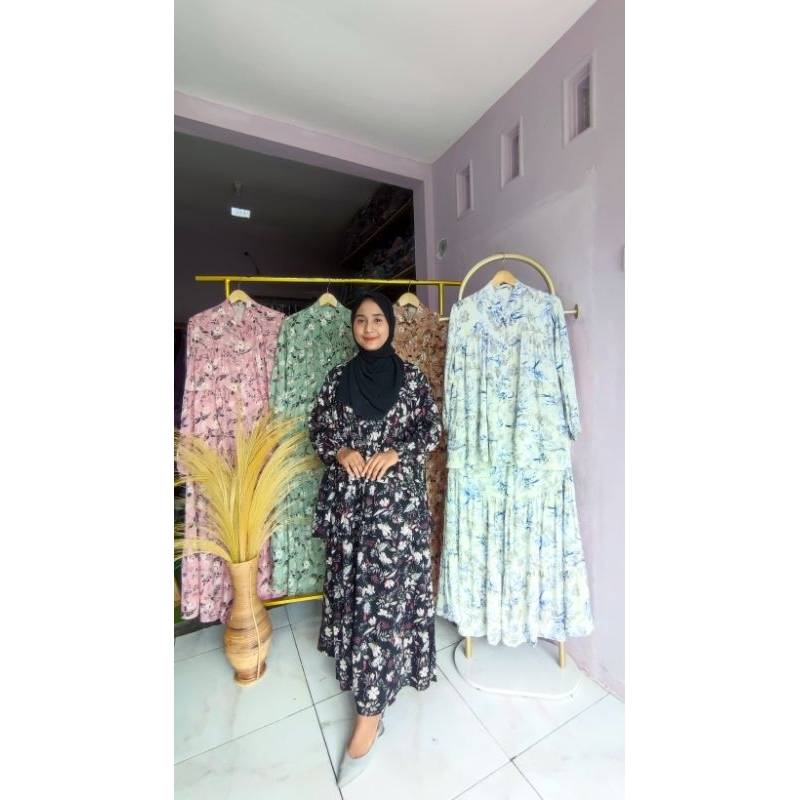 One set rok motif bunga bahan katun rayon viscose / one set terbaru kekinian