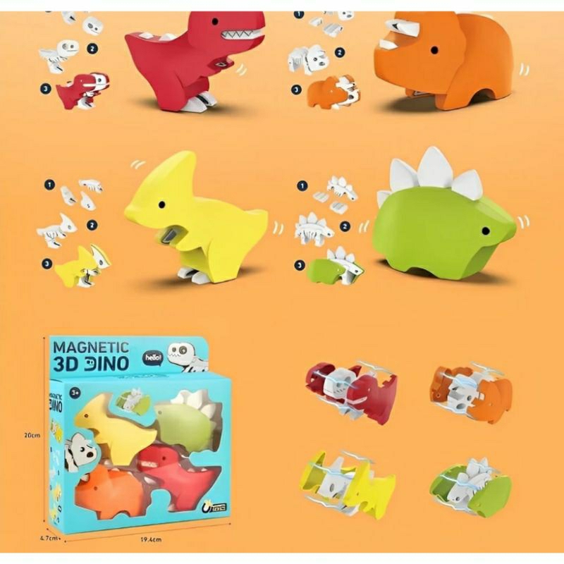 Mainan Puzzle Magnetic Dino 3D