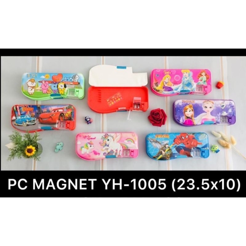 

tempat/Kotak/tepak pensil magnet + rautan, karakter bolak balik YH 1005