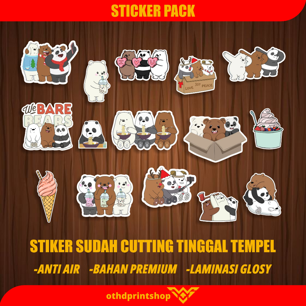 

Stiker We Bare Bears Stiker Pack Tumbler Stiker HP Stiker Laptop princutt Stiker Bahan Vinil Tahan Air Waterproof