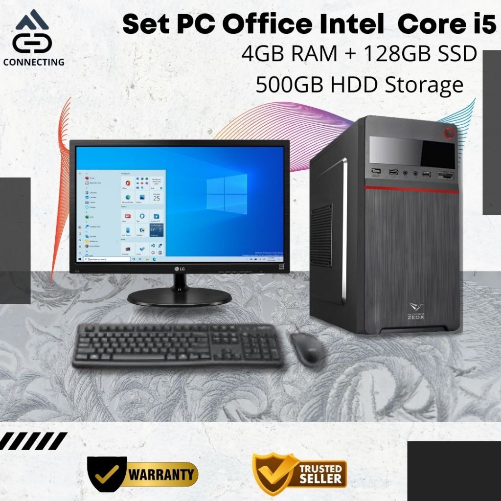Set PC Komputer Intel Core i5 RAM 4GB SSD Rakitan Office