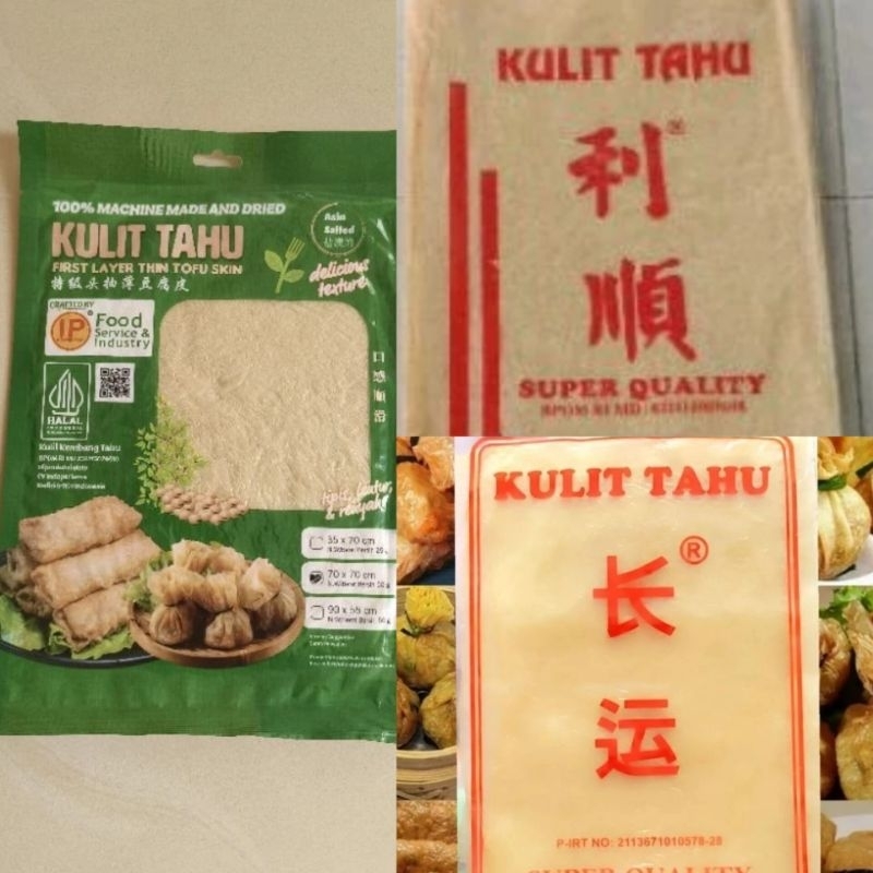 

Kulit tahu merek lisun zhang xang yun oranye orens IP Indo Pertama Hijau tofu skin dimsum hekeng bakien money bag ekado lumpia kukus goreng