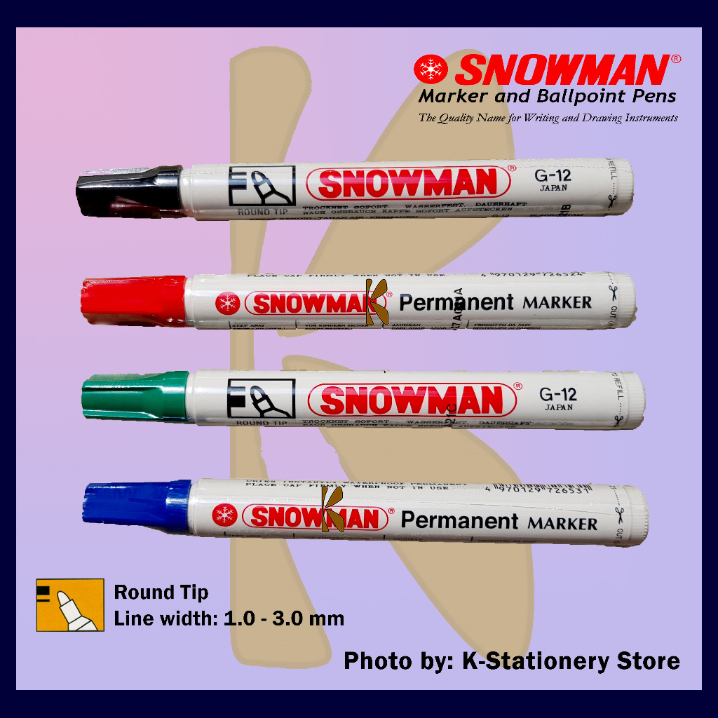 

[ Permanent ] Spidol Snowman Original Permanent Marker G-12 (Hitam / Merah / Biru / Hijau)