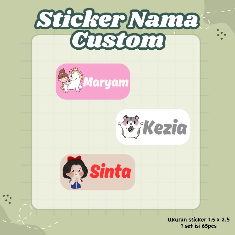 

STICKER NAMA ANAK KARTUN ANTI AIR 65 PCS