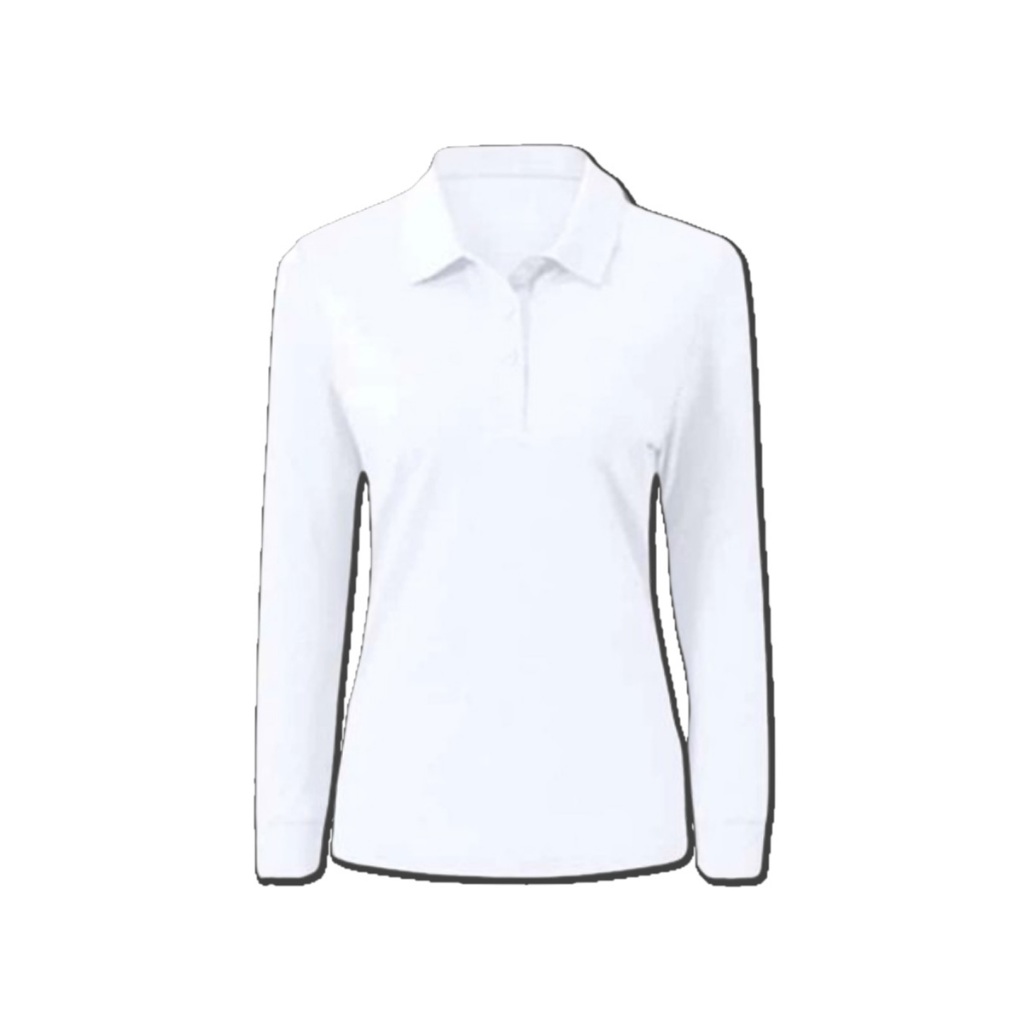 KAOS KERAH POLO LENGAN PANJANG POLOS / KAOS SERAGAM LENGAN PANJANG WANITA UKURAN LENGKAP / PUTIH POL