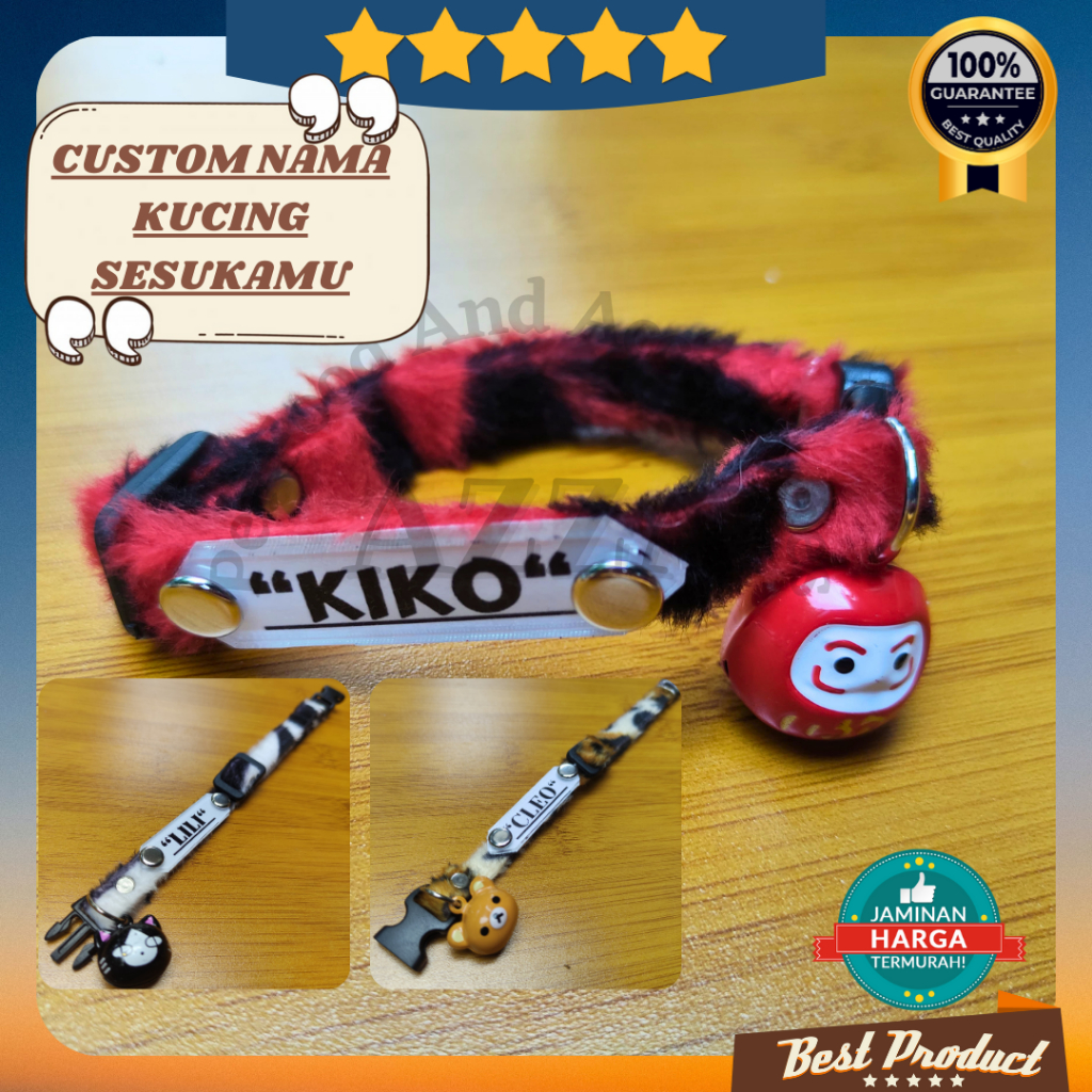 Kalung kucing lucu custom nama bahan bulu premium lonceng karakter