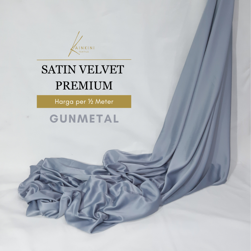 (½ Meter) Kain Satin Velvet Premium Grade A Sateen Kilap Doff Kainkini - Abu Abu Gunmetal Grey ( Bah