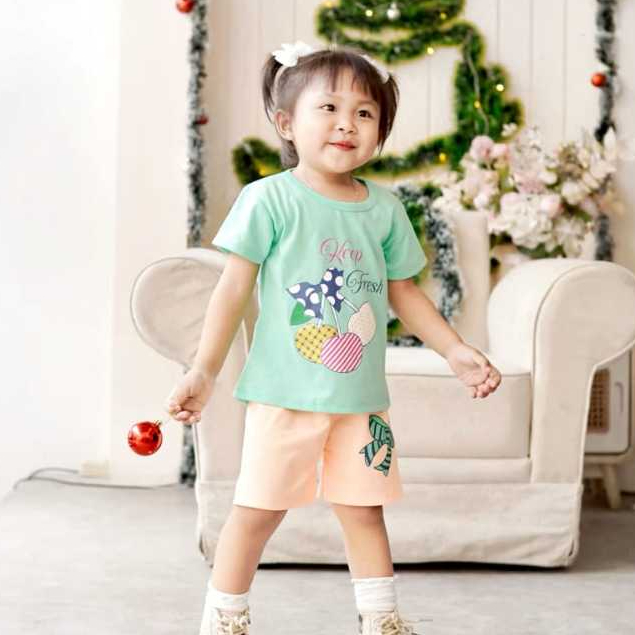 Setelan Pendek Anak Perempuan Motif Sablon Bahan Katun Premium Brand Lokal Kelfi Fashion