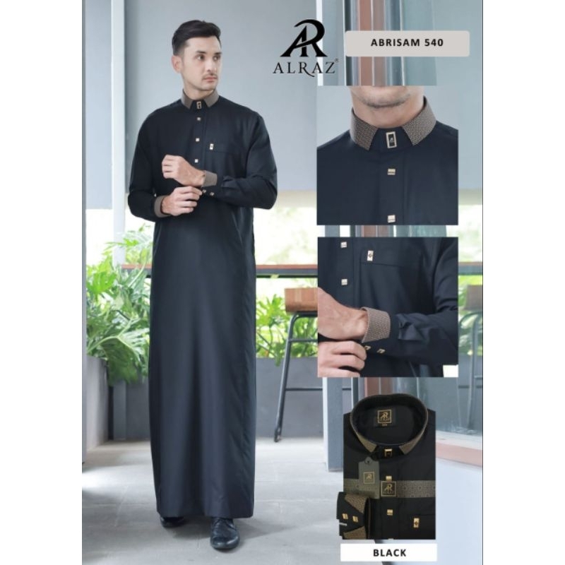 Jubah Al Raz Thobe 540 Kode: ABRISAM Hitam Jubah Pria Lengan Manset