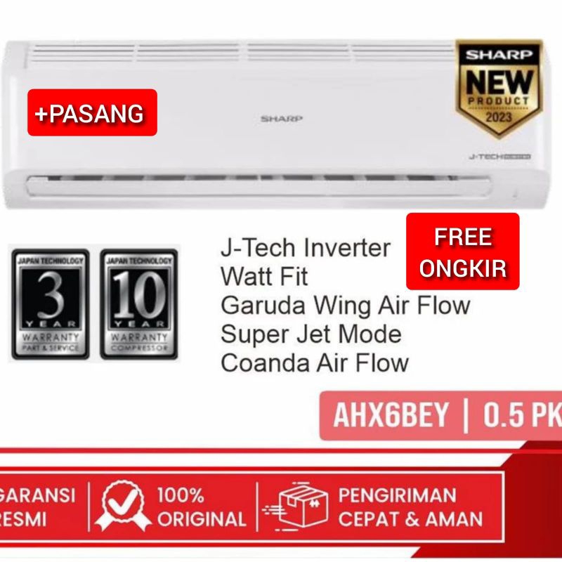 AC 1/2 PK SHARP J-TECH INVERTER AHX6BEY + PASANG