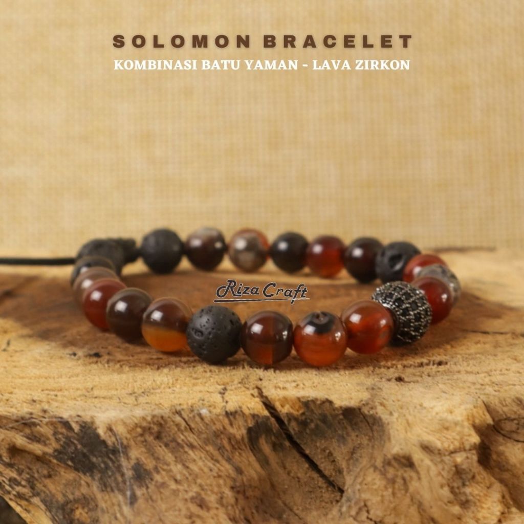 SOLOMON BRACELET Gelang Batu Yaman Merah Madu Wulung ASLI Akik Alam Kualitas Terbaik