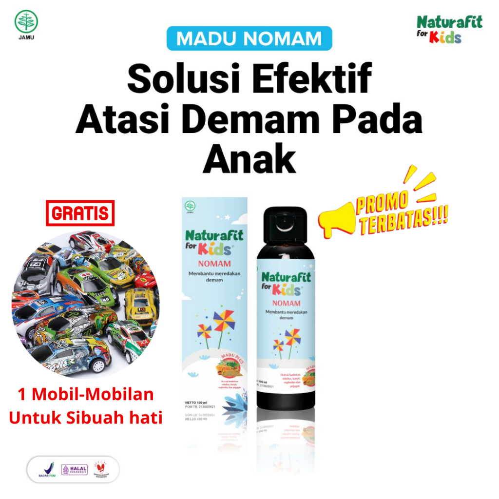PROMO NOMAM Madu Naturafit for kids Herbal Pereda Demam Pada Anak 100 ml Madu Pereda Demam FREE MAIN