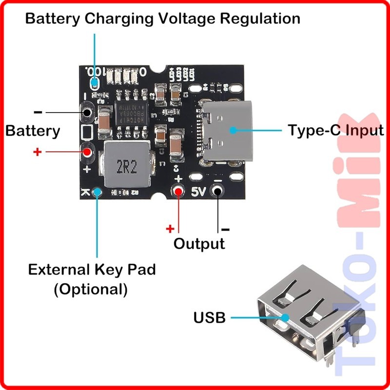 Modul USB C Power Bank UPS Baterai Lithium 18650 CKCS 5V 2A
