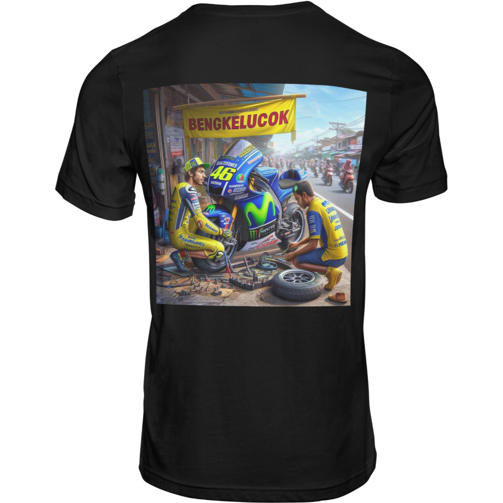 Kaos Valentino Rossi Servis Motor di Bengkel