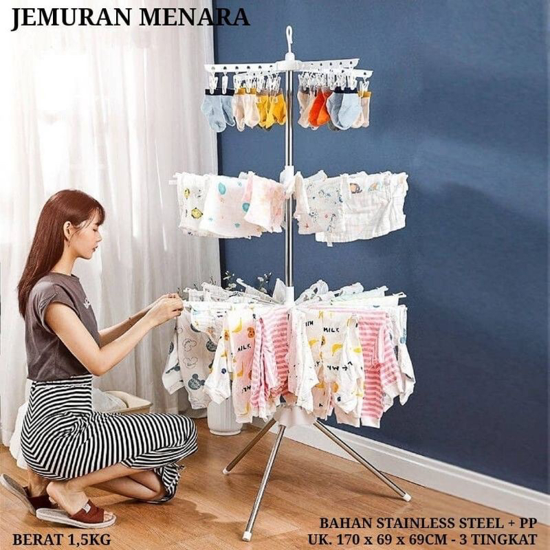 ☘️ ASHIKA ☘️ JEMURAN BAJU BAYI MENARA TINGKAT 3 SUSUN SERBAGUNA TERLARIS