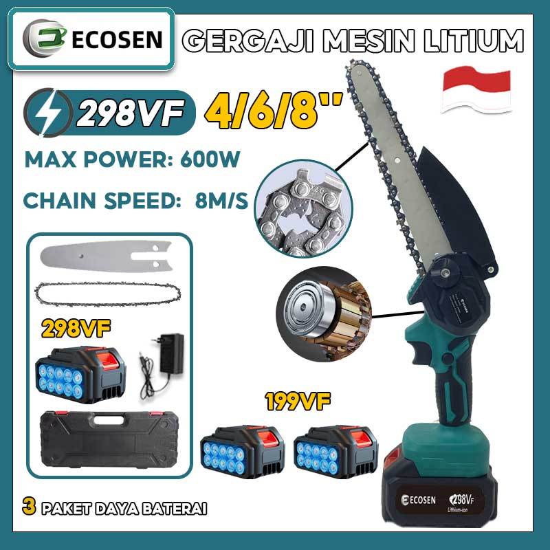 ECOSEN Mini Chainsaw 4/6/8inci Chainsaw Gergaji Rantai Gergaji Elektrik Mini Portable Genggam Lithium Charger/Gergaji Mesin Mini