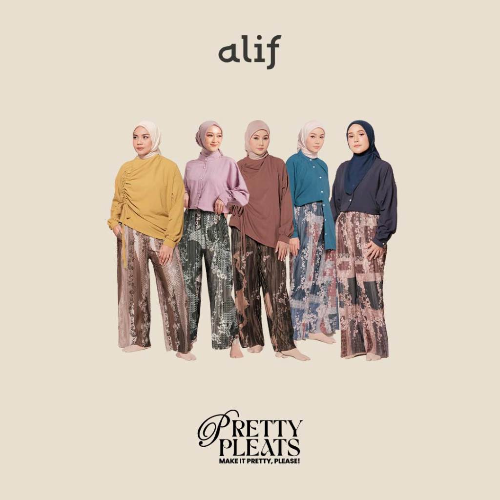 Alif Modern Wear - Pretty Pleats Celana Kulot Pleats Plisket Motif - Fallin Flower Collection