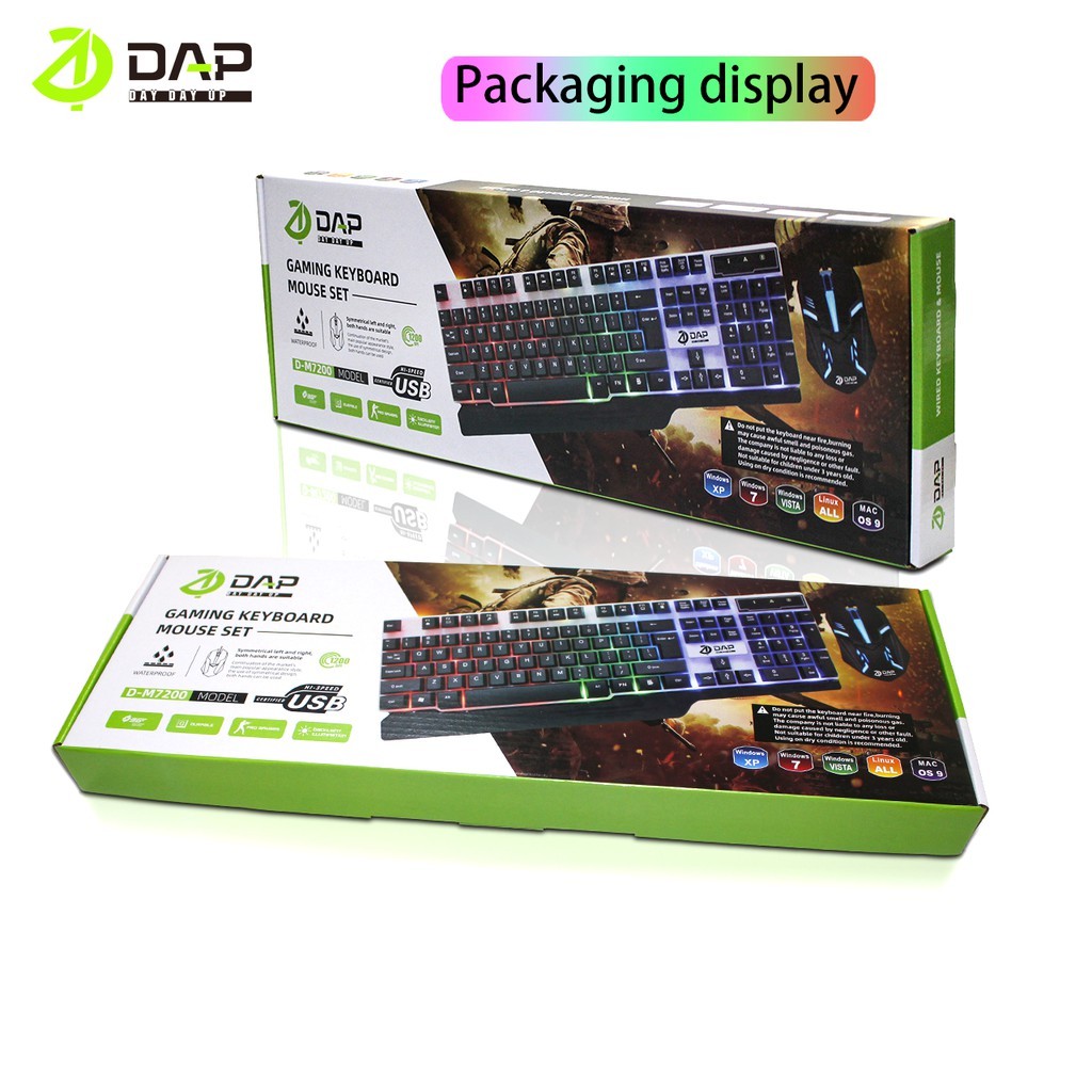 DAP Gaming Keyboard and Mouse RGB D-M7200 Wired Gaming Keyboard and Mouse Set Original
