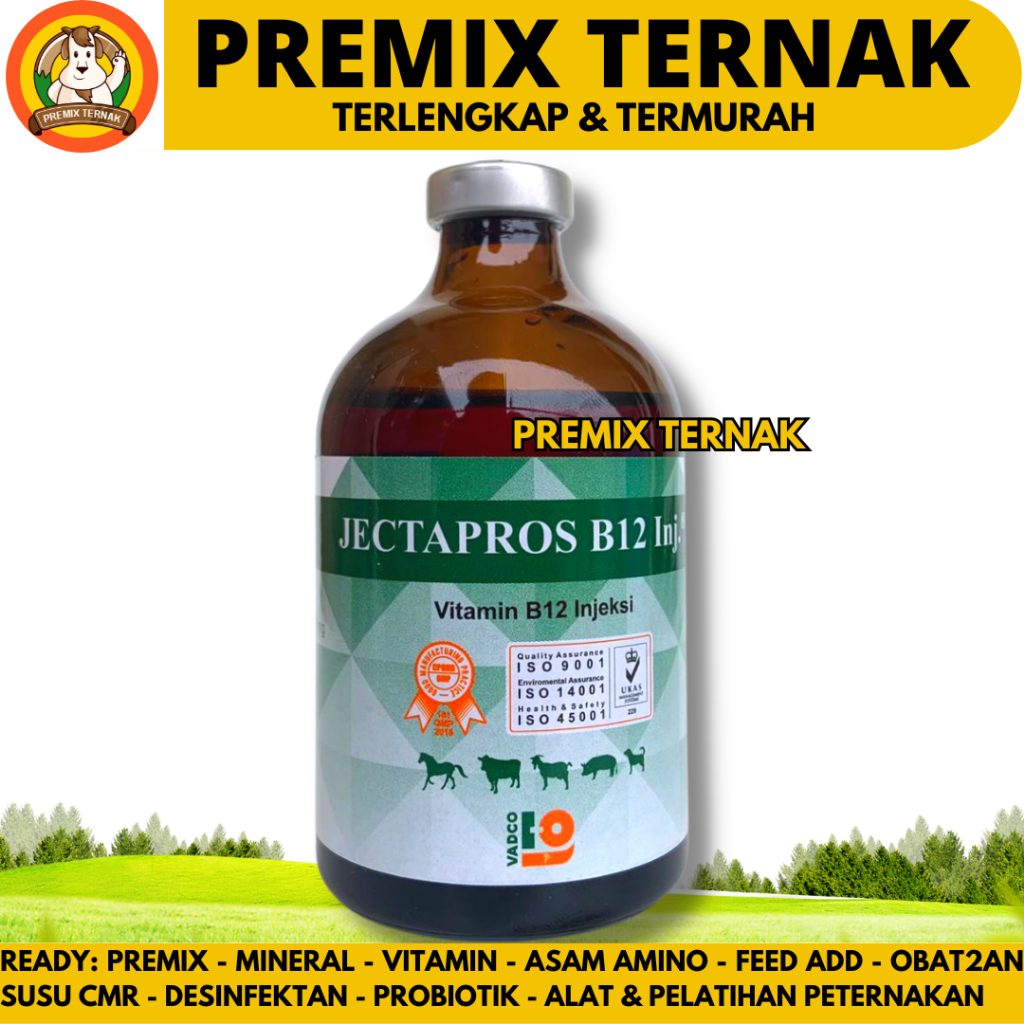 Vitamin B12 JECTAPROS B12 100ML - Vitamin B12 Injeksi Hewan Ternak Sapi Kambing Kuda Domba Babi