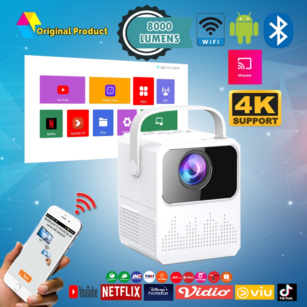 Proyektor Android 8000 Lumens / Infocus Android / Proyektor Mini / Projector Android / Proyektor mur