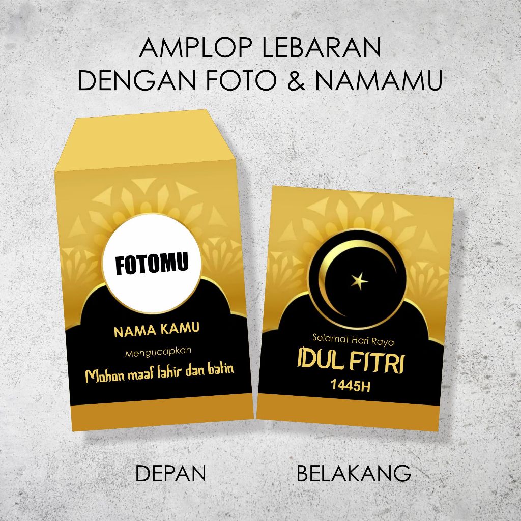 

(ISI 6 PCS) Amplop/Angpau Lebaran Idul Fitri Custom Dengan FOTOMU & NAMAMU