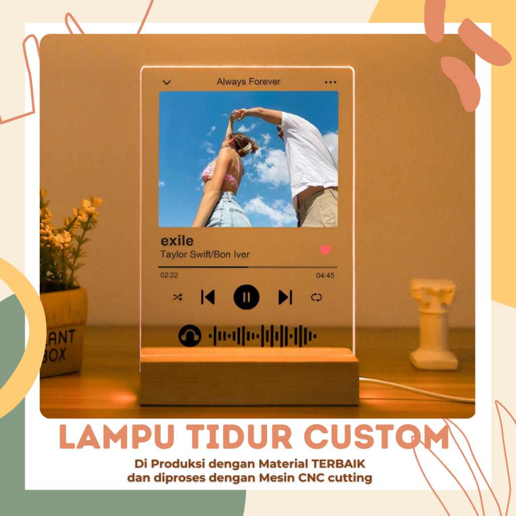 Custom Acrylic Spotify Art + Stand Kayu LED Premium / Akrilik Spotify / Spotify Custom