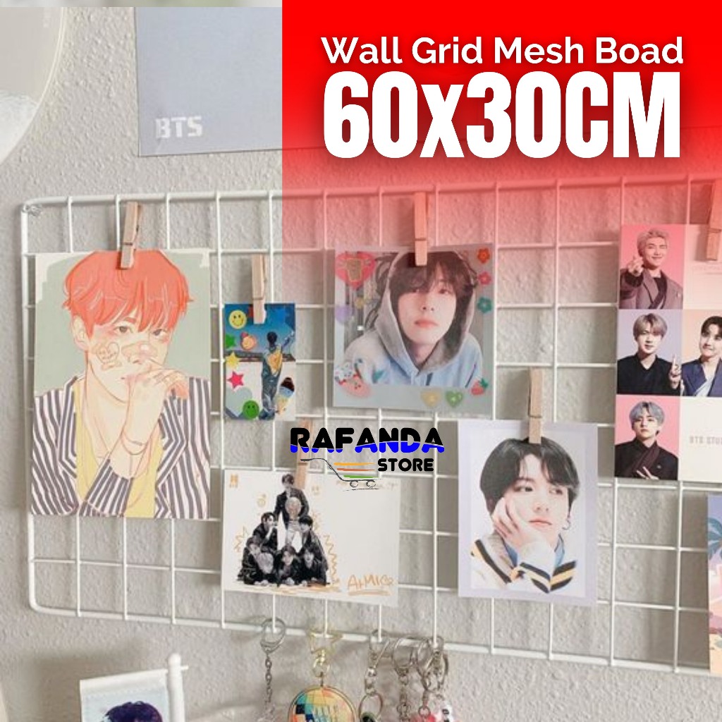 Wire grid wall 60x30cm ram besi dinding mesh board pajangan kamar poto polaroid gantungan aksesoris