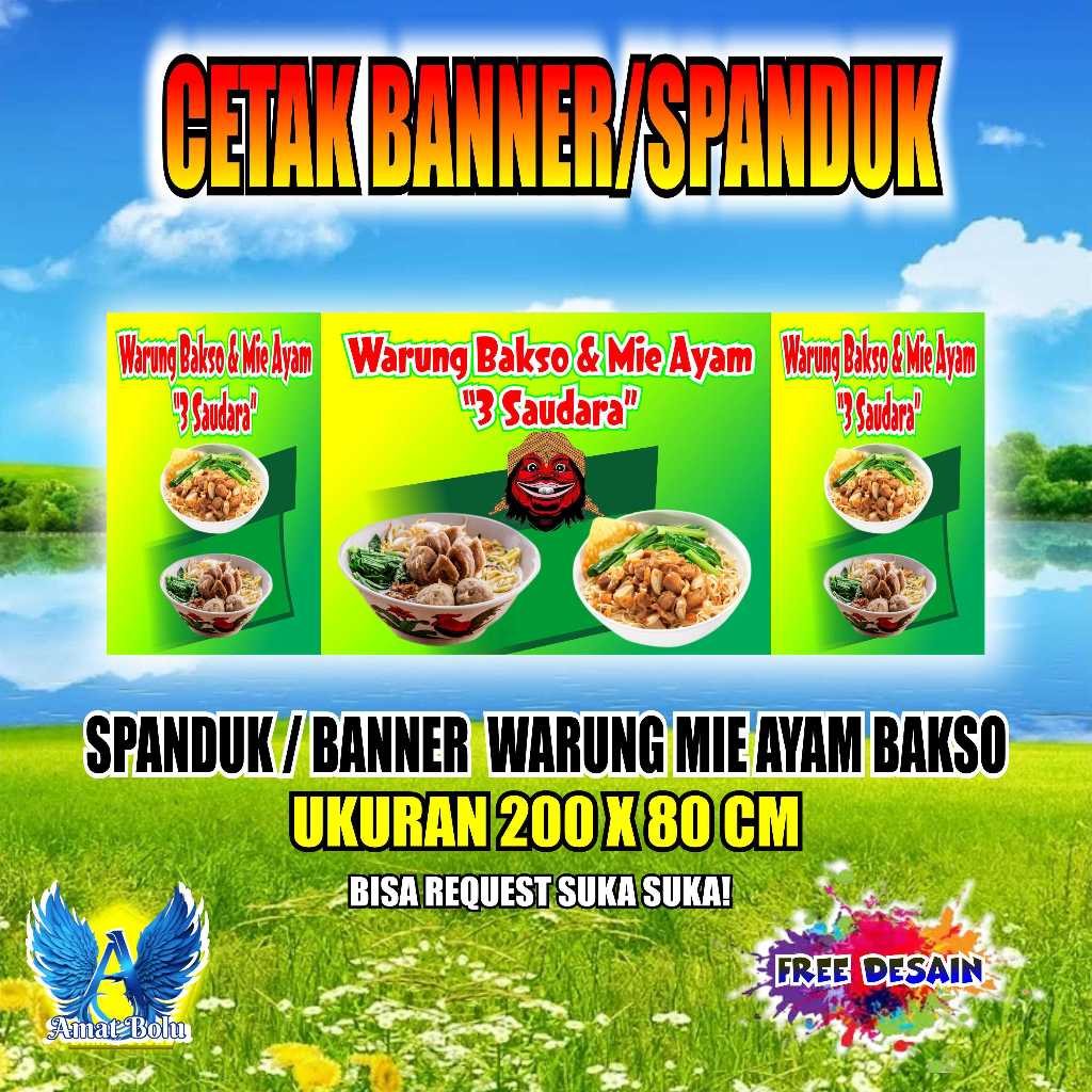 Cetak Banner Cetak Spanduk WARUNG MIE AYAM BAKSO UKURAN 200X80 BISA REQUEST
