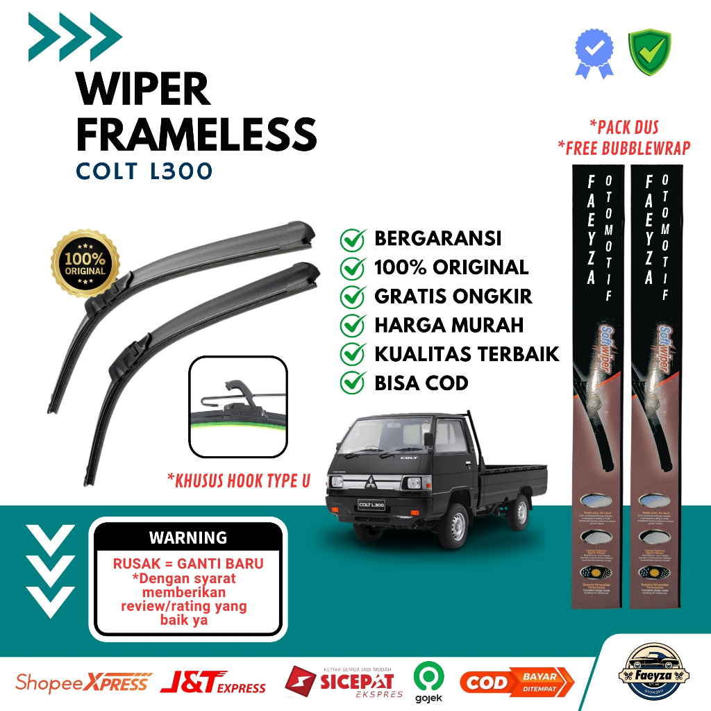 Wiper Frameless MItsubishi L300 Pick Up 1 Set Kanan Kiri Wiper Kaca Mobil Frameless Murah Mitsubishi