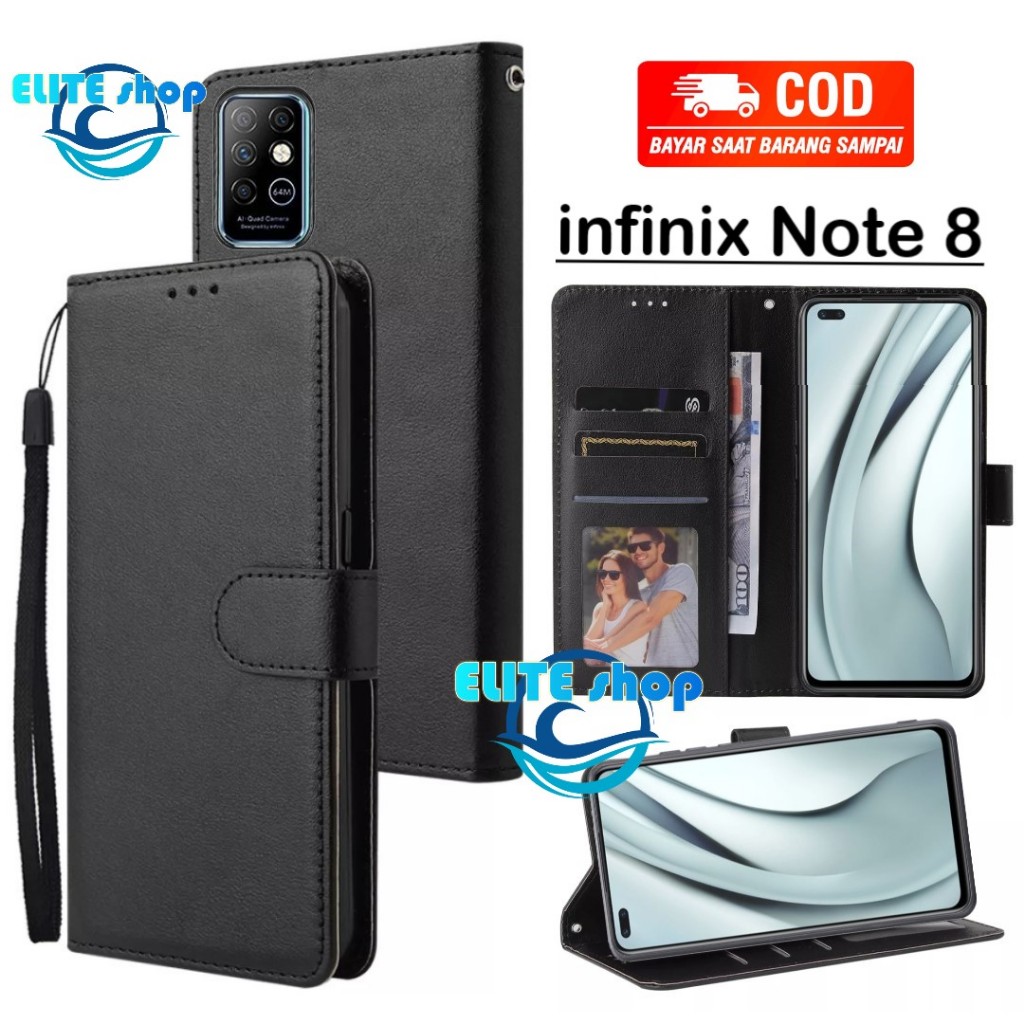 INFINIX NOTE 8 CASING DOMPET model flip buka tutup case kulit ada tempat foto dan kartu juga tali hp