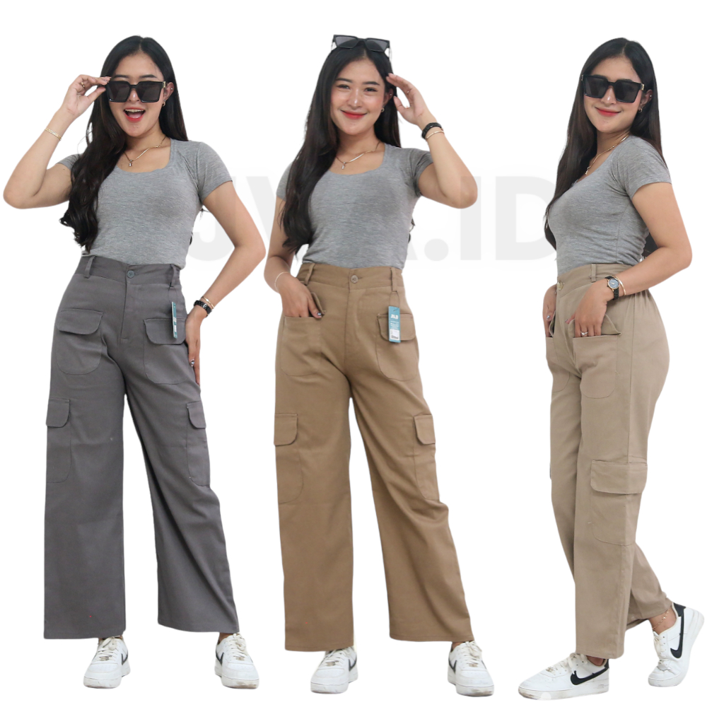 Jva.id Pocko Pants Celana Kargo Wanita - Cargo Pants Highwaist Loose - Baggy Pants