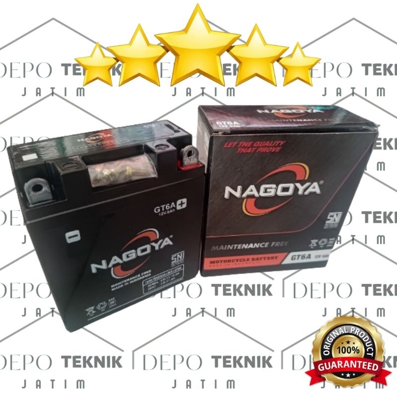 AKI KERING MIO NAGOYA GT6A (12V 5Ah) AKI KERING VEGA R, MIO KARBU, HONDA GRAND, FIZ R, JUPITER Z