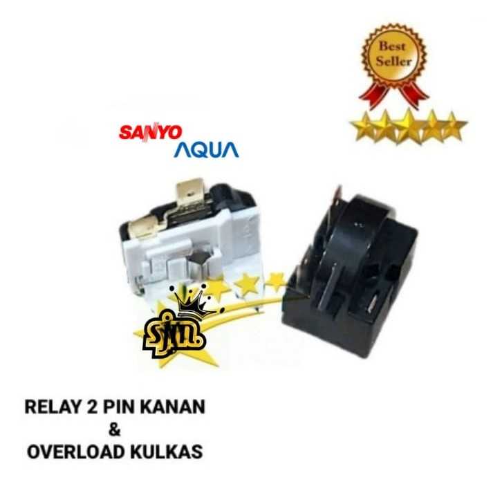 Relay 2 Pin Kanan + Ptc Overload Kulkas Sanyo/AQua 1 Pintu / 2 Pintu
