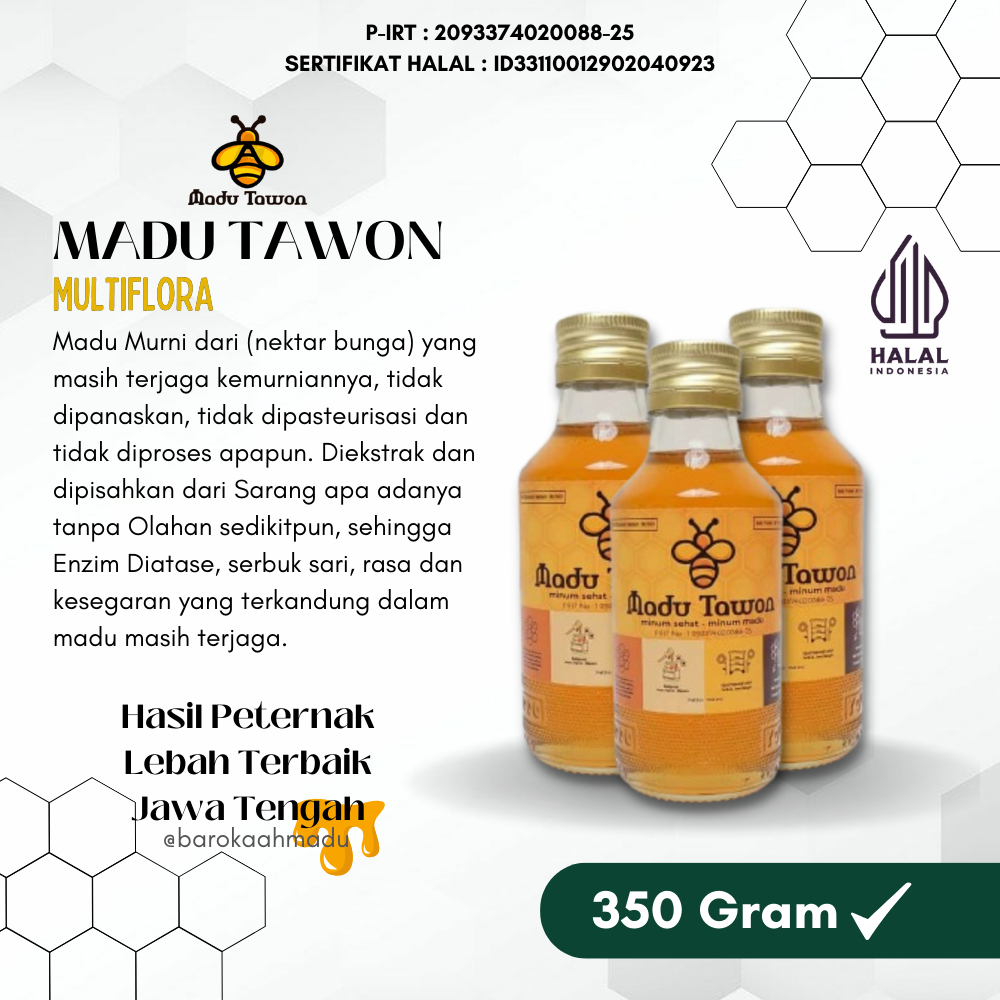 

Madu Asli 100% - Madu Murni Nektar Multiflora 350Gr - Pure Natural Raw Honey | Madu Tawon | HALAL - DINKES