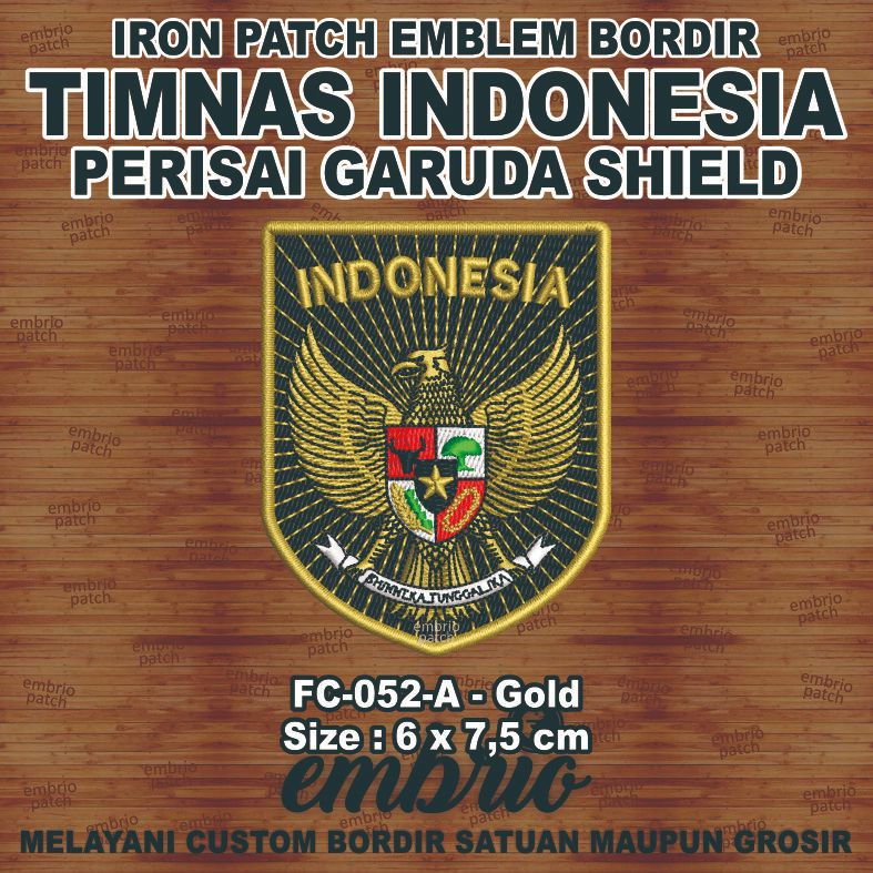 FC-052-A Patch timnas garuda emblem bordir logo jersey timnas indonesia - Gold - 6x7,5cm - Embrio Pa