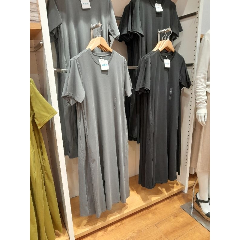 UNIQLO ORI ASLI JAMIN READY SALE Katun Oversized Midi Dress Garis Polos Rayon Polkadot Linen