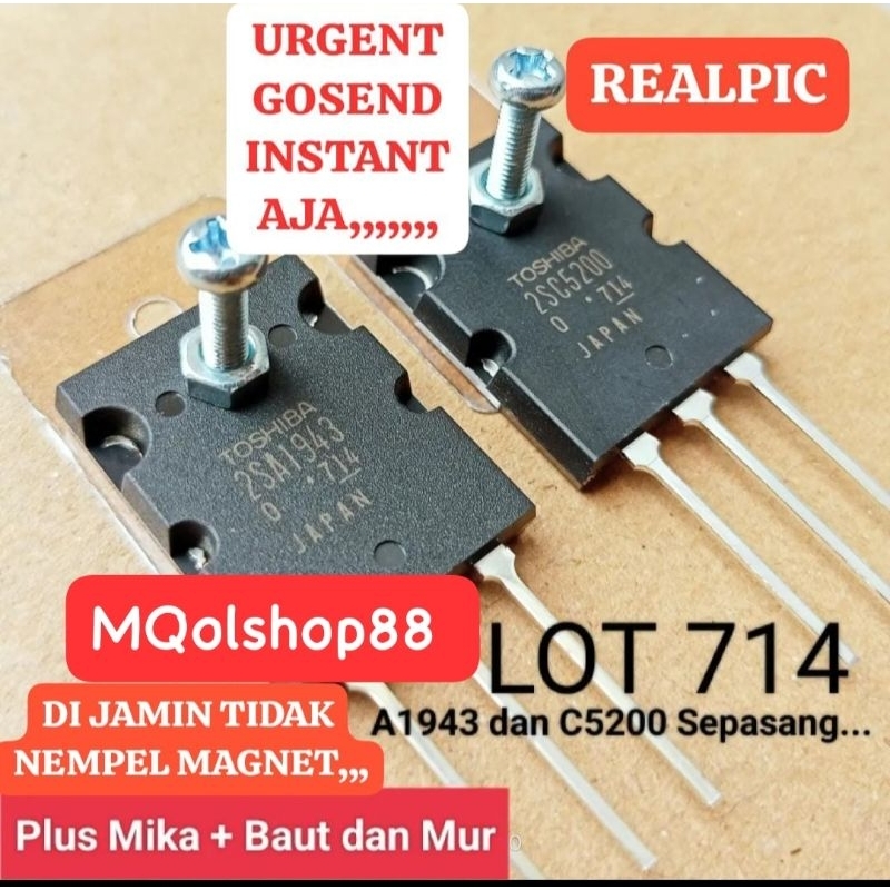 (PLUS MIKA BAUT MUR) LOT 714 TOSHIBA 2SA1943 2SC5200 ORIGINAL SA1943 SC5200 A1943 C5200 1943 5200 2S