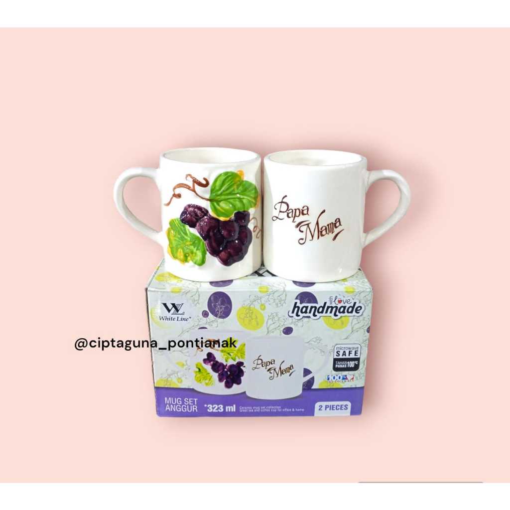 MUG SET PAPA MAMA KERAMIK / GELAS COUPLE PAPA MAMA BUAH - MURAH