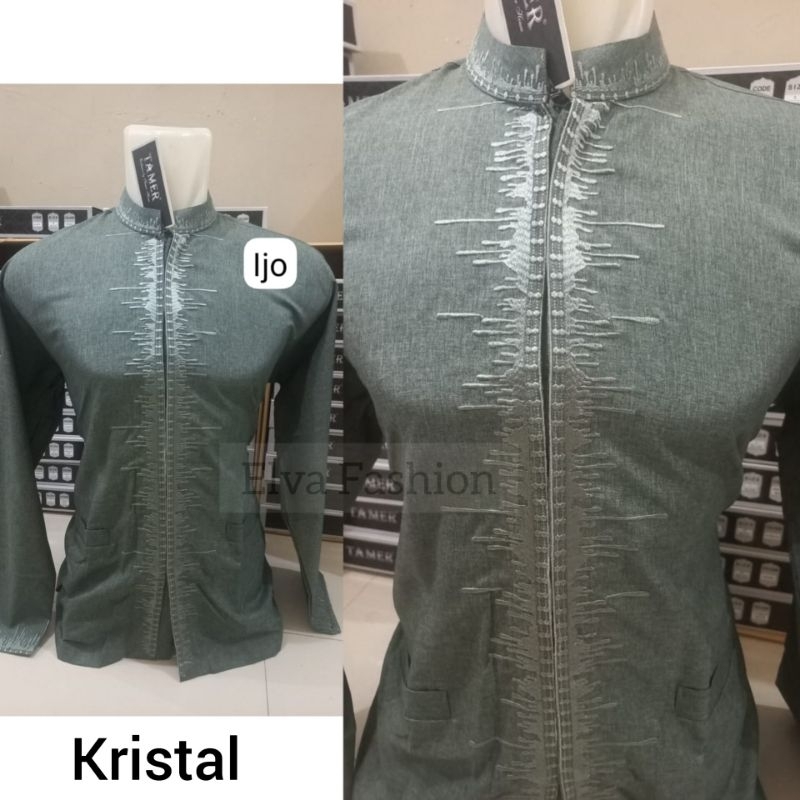 Baju Koko Tamer Pria Lengan Panjang Bordir Katun Premium Kristal
