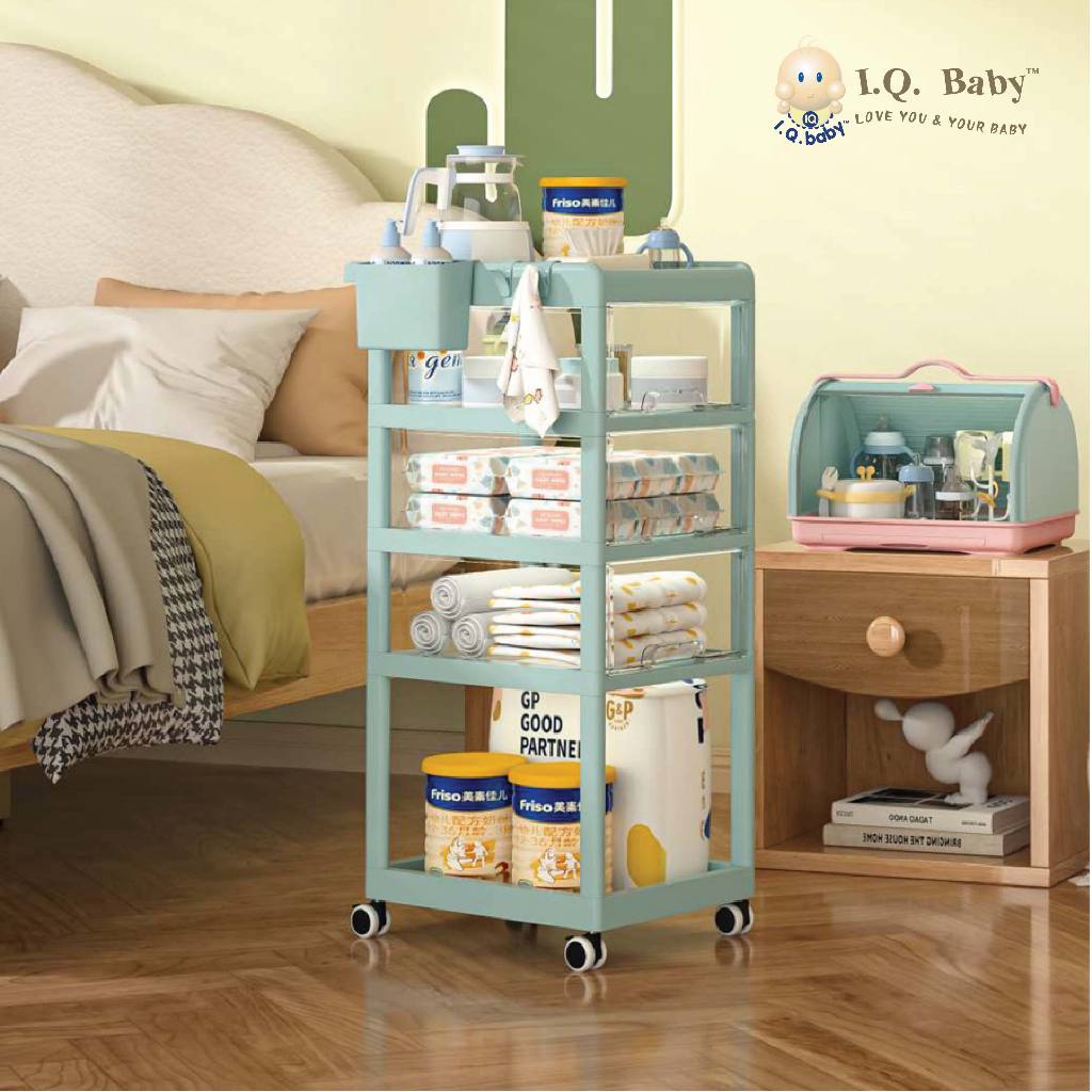 Rak Trolley Dorong Laci Bening | Rak Penyimpanan Perlengkapan Bayi | Rak Dorong Bayi | Laci penyimpa