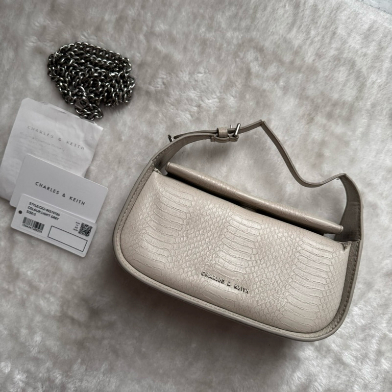 Tas Charles and Keith Louella Snake Print in Light Grey Original Preloved
