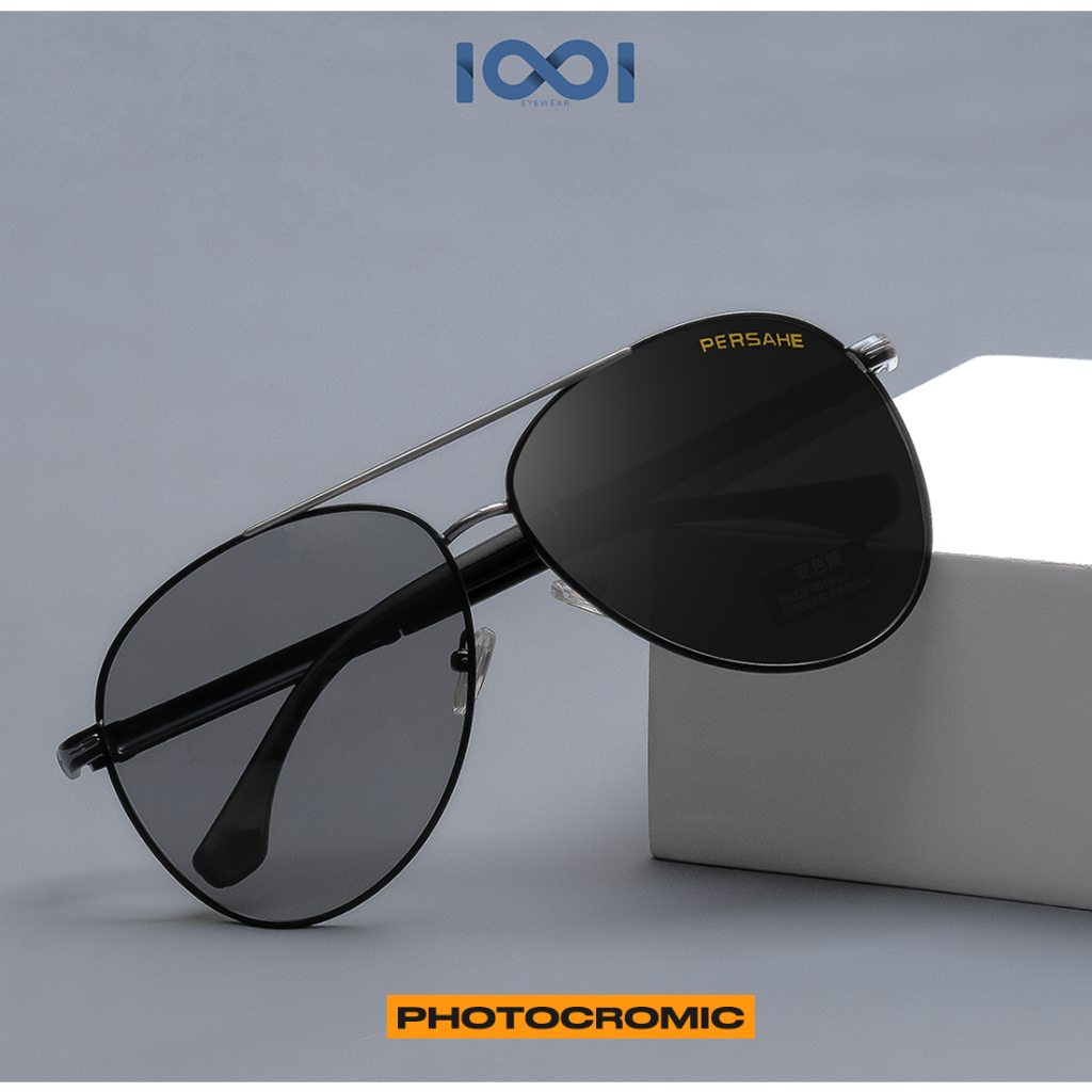 IOOI Eyewear -  Kacamata Sunglasses Hitam Aviator Metal Polarized Anti UV Pria 8738 Photocromic