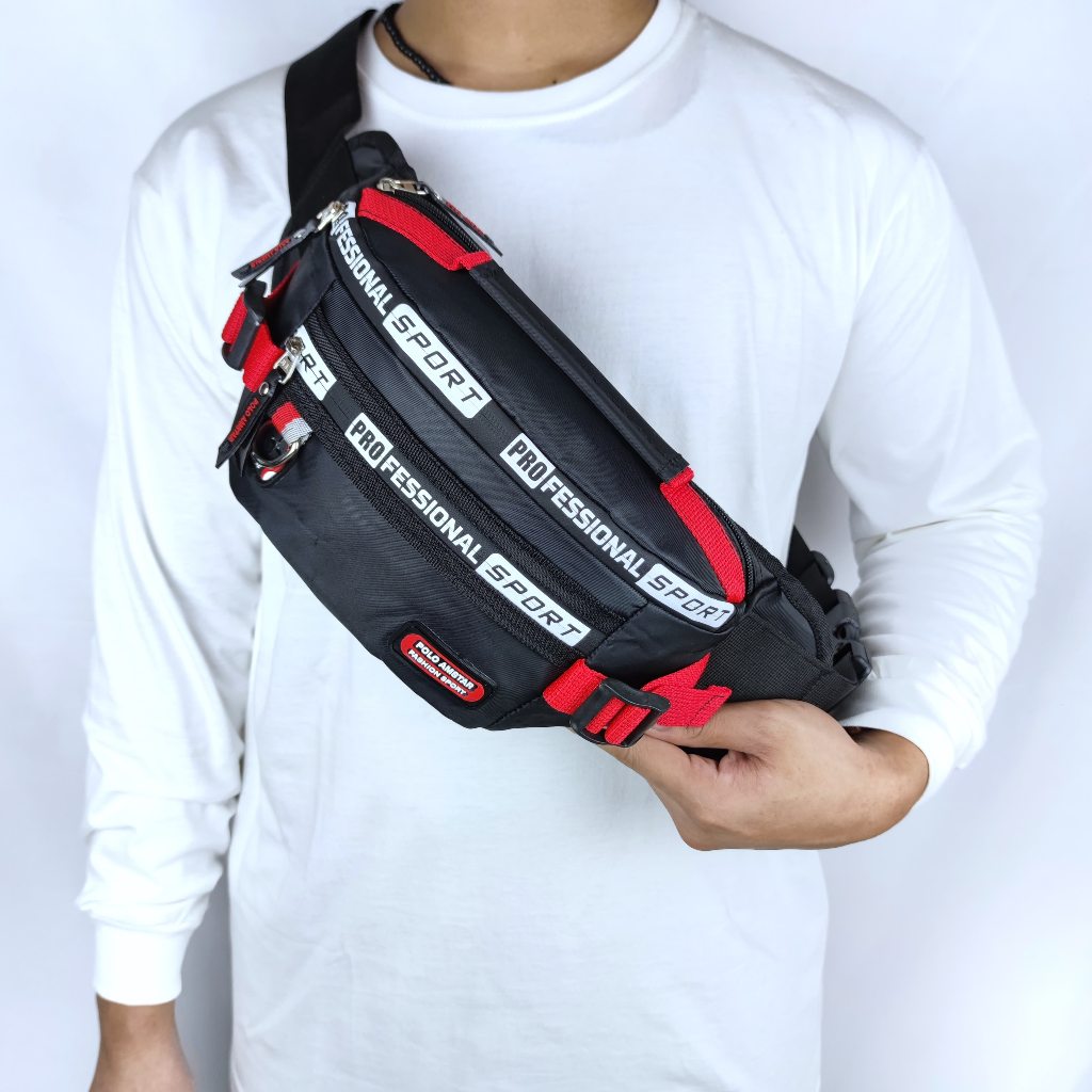 Tas Pinggang  Original POLO AMSTAR 100% REAL PICTURE Waistbag Waterproof Tas Selempang Pria Wanita