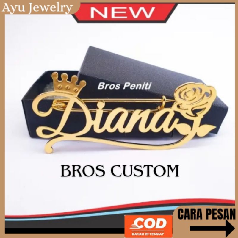 Bros Custom Nama Bunga Mawar Titanium Pin Hijab Pin Baju Custom