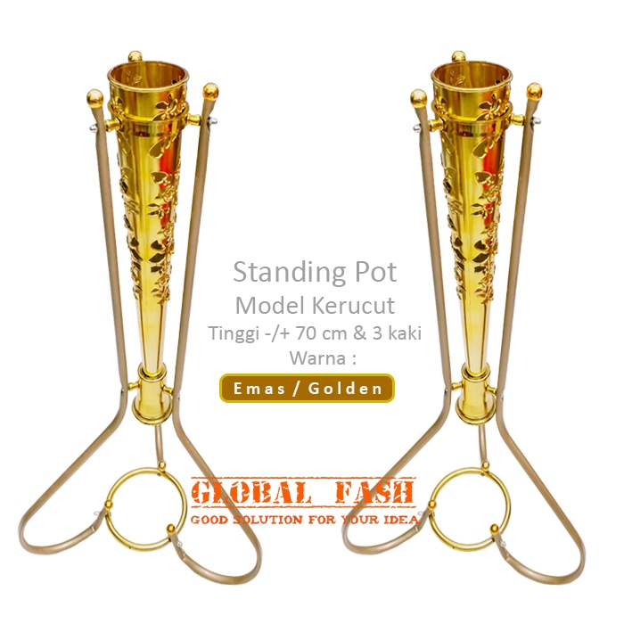 Standing Pot Besi Kerucut / Pot Bunga Sudut / Vas Bunga Corong Gold / vas dekorasi