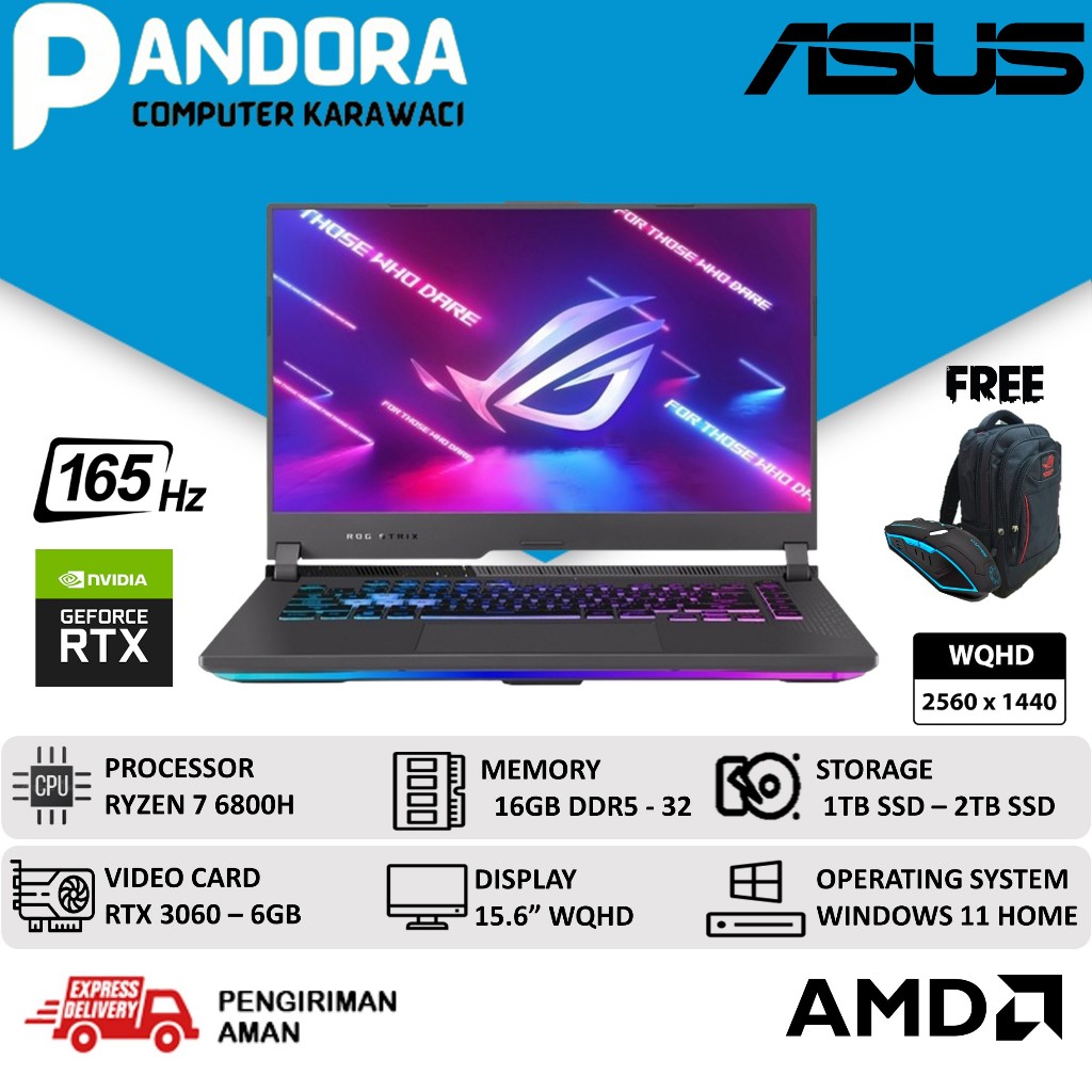ASUS ROG STRIX G15 G513RM RYZEN 7 6800H RTX3060 16GB 1TB SSD 165HZ