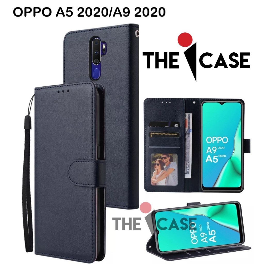 Casing OPPO A5 2020/A9 2020 model flip buka tutup case kulit ada tempat foto dan kartu juga tali hp flip cover